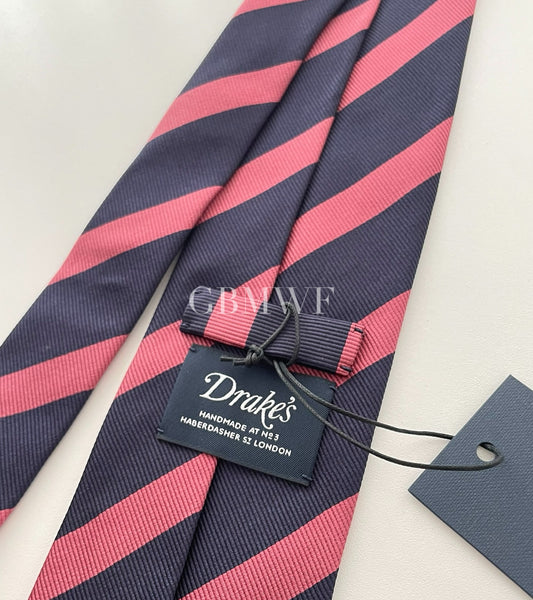 Drakes Handmade Striped Tipped Silk Tie With Tag