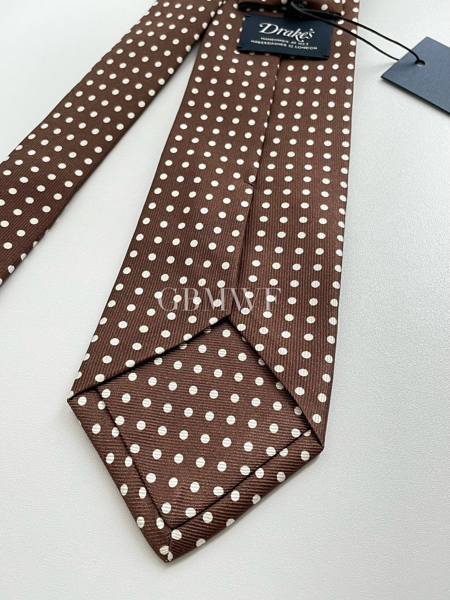 Drakes Polka Dot Handmade Tipped Silk Tie With Tag