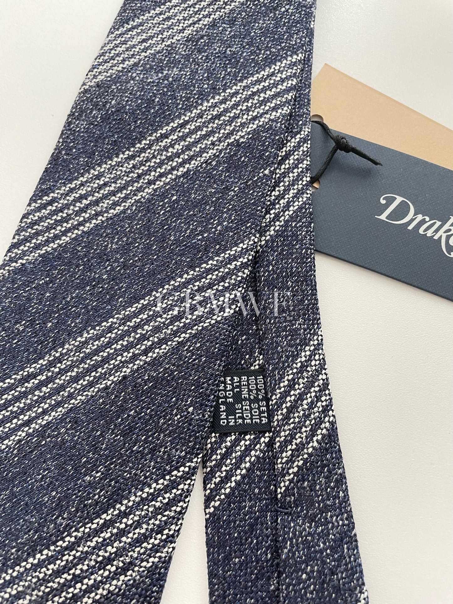 Drakes Handmade Striped Tipped Silk Tie With Tag