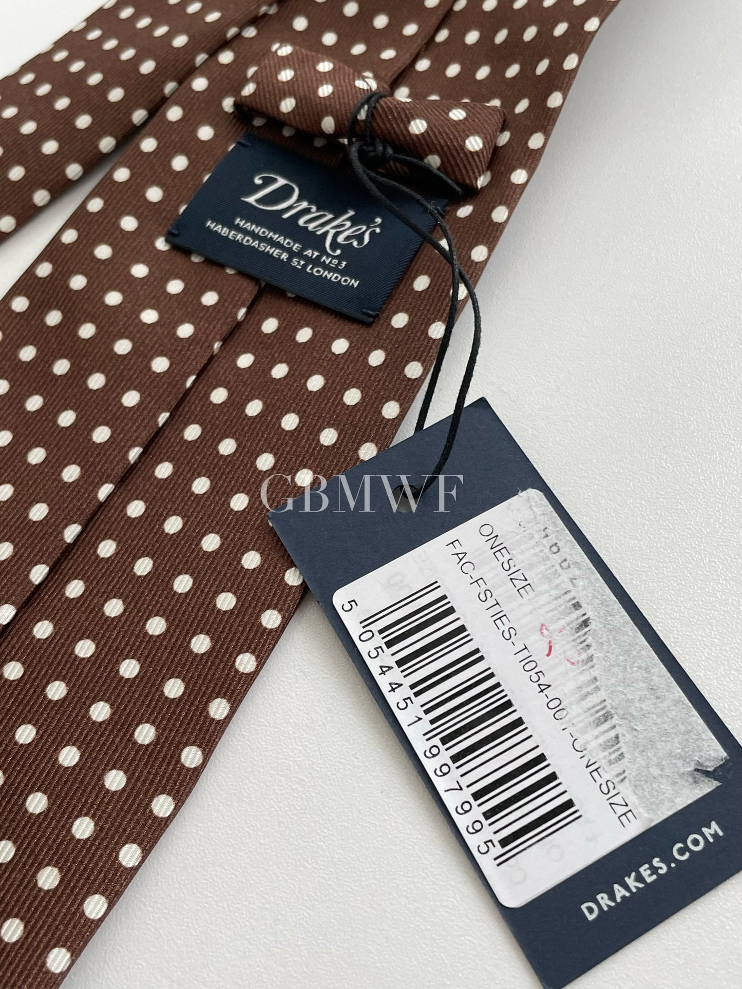 Drakes Polka Dot Handmade Tipped Silk Tie With Tag