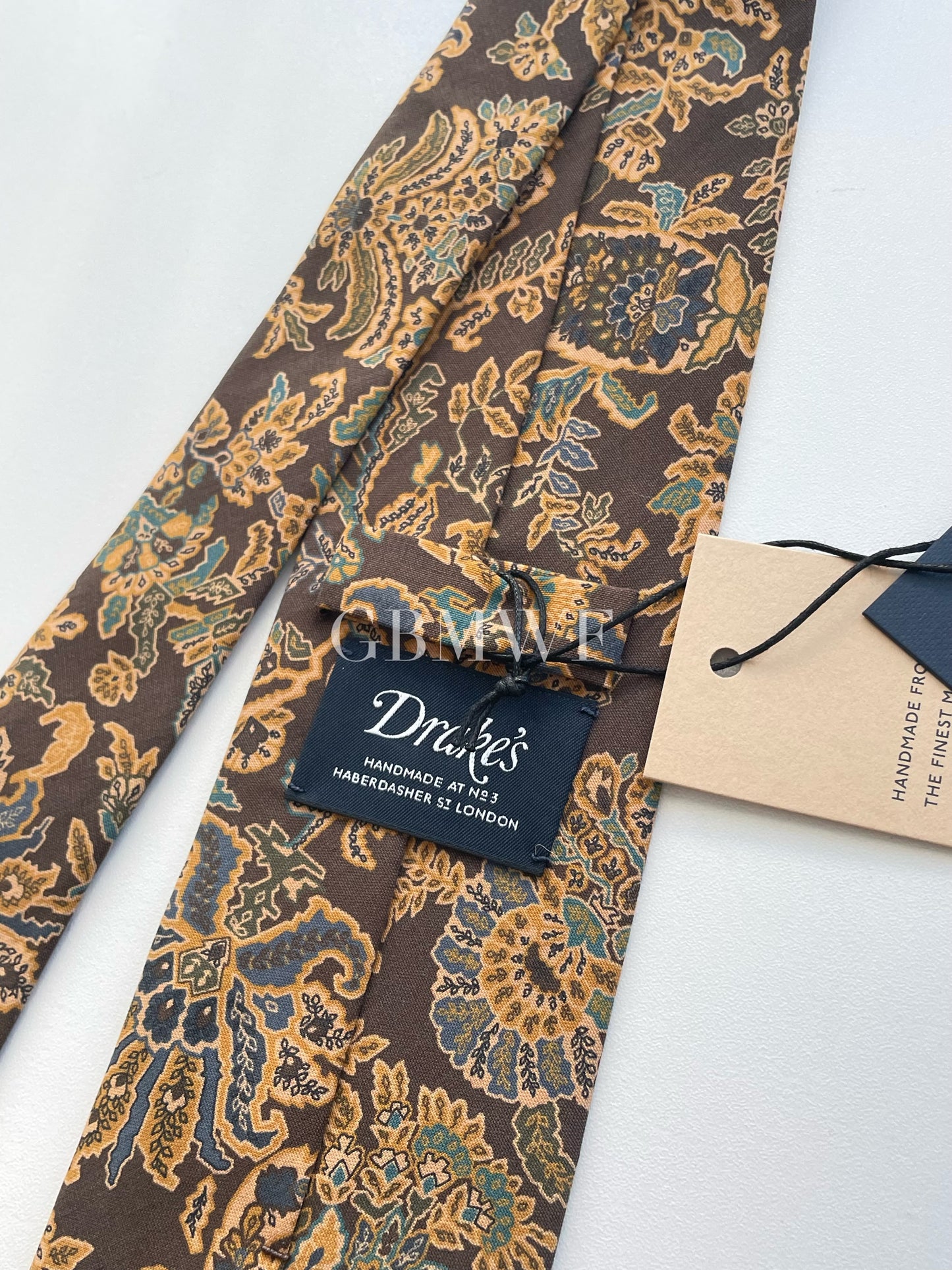 Drakes Handmade Tipped Silk Tie With Tag