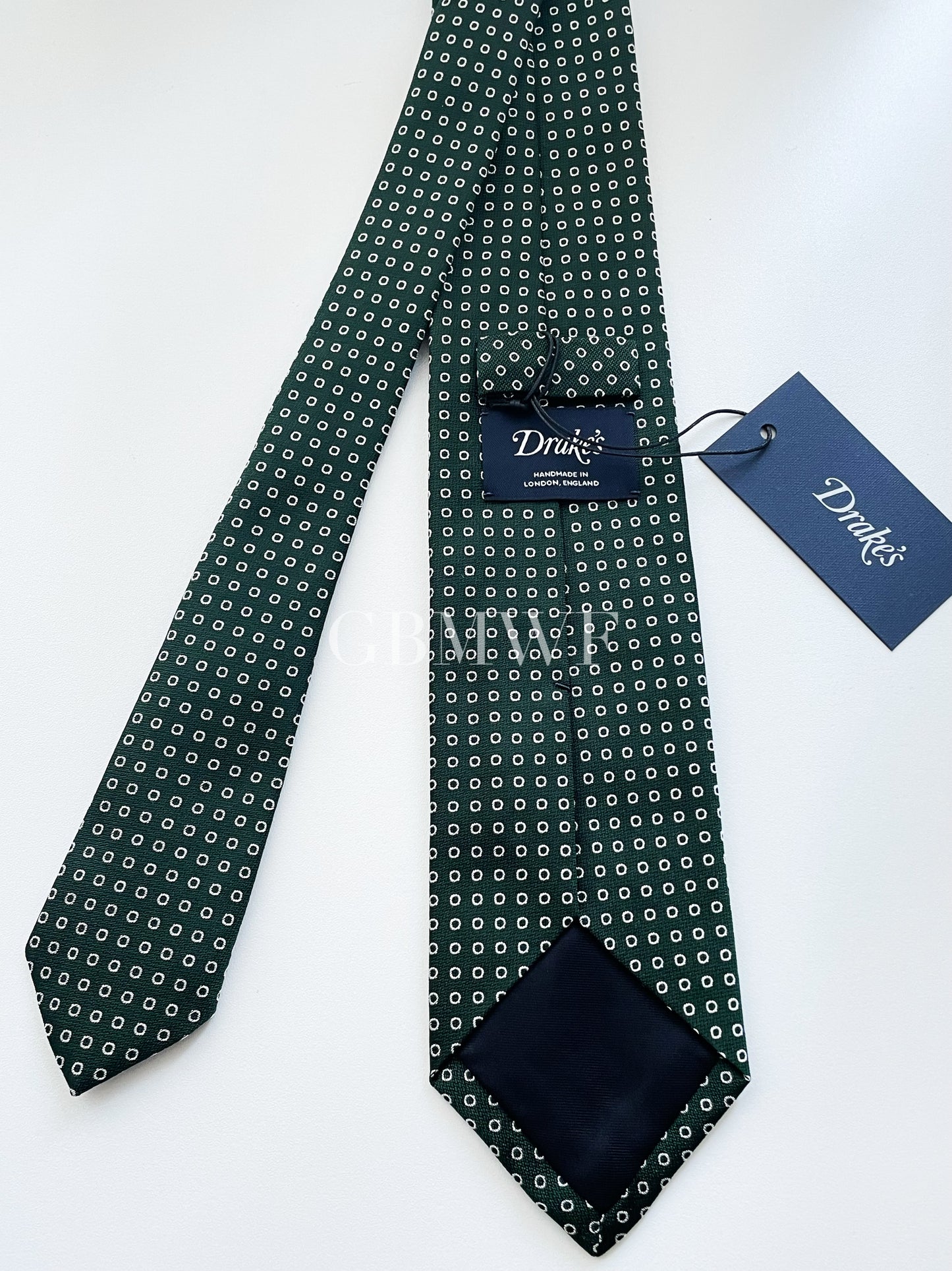 Drakes Handmade Polka Dot Tipped Silk Tie With Tag