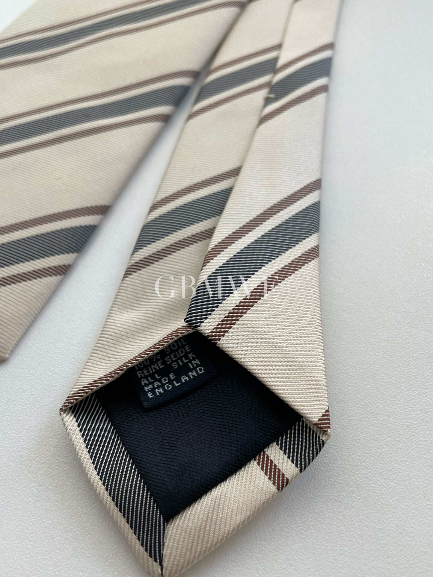 Drakes Handmade Striped Tipped Silk Tie With Tag