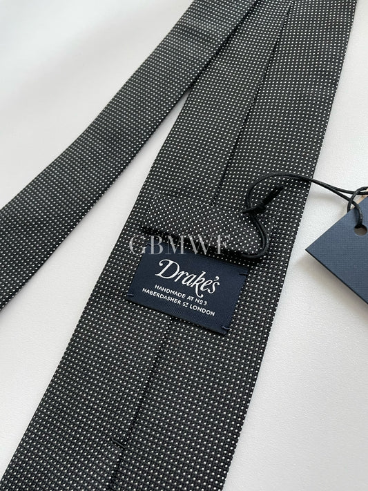 Drakes Polka Dot Handmade Tipped Silk Tie With Tag