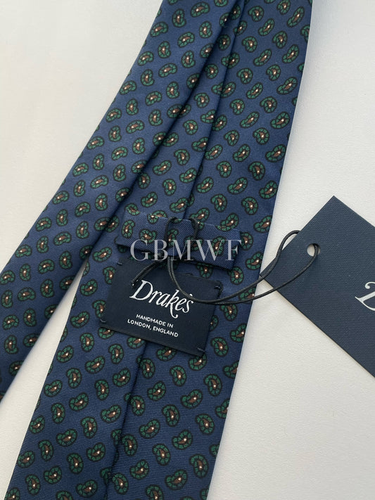 Drakes Handmade Tipped Silk Tie With Tag