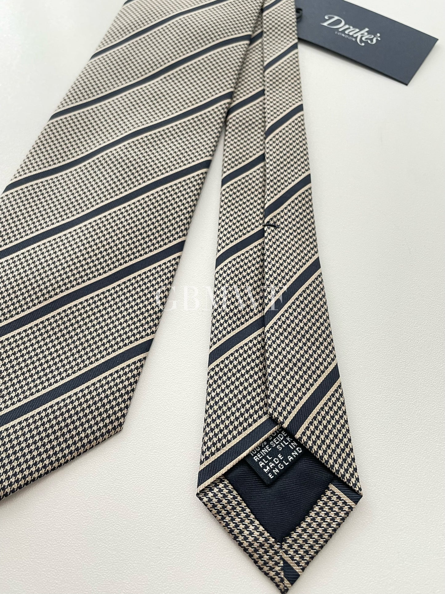 Drakes Handmade Striped Tipped Silk Tie With Tag