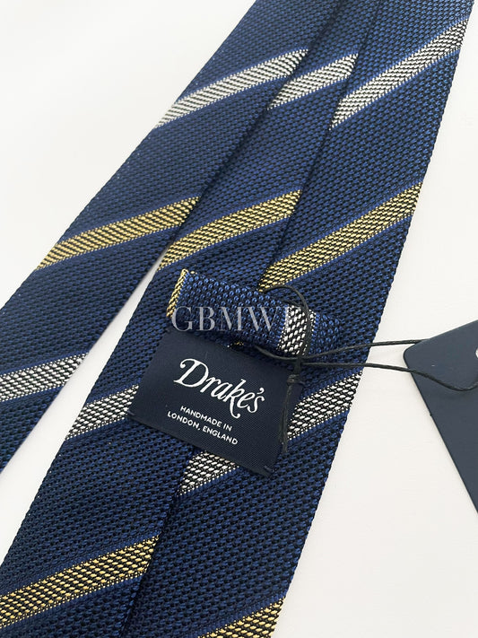 Drakes Handmade Striped Tipped Silk Tie With Tag