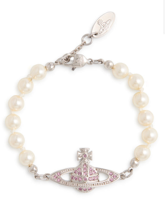 Vivienne Westwood Mini bas Relief Pearl Bracelet Light Rose Plantium