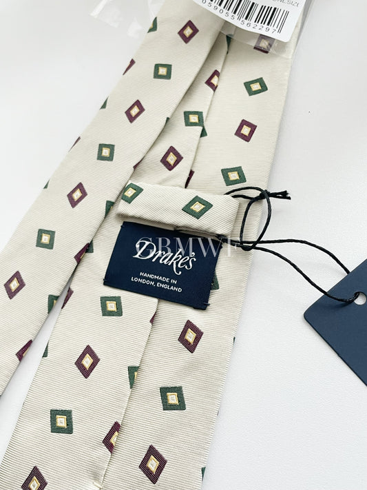 Drakes Handmade Tipped Silk Tie With Tag