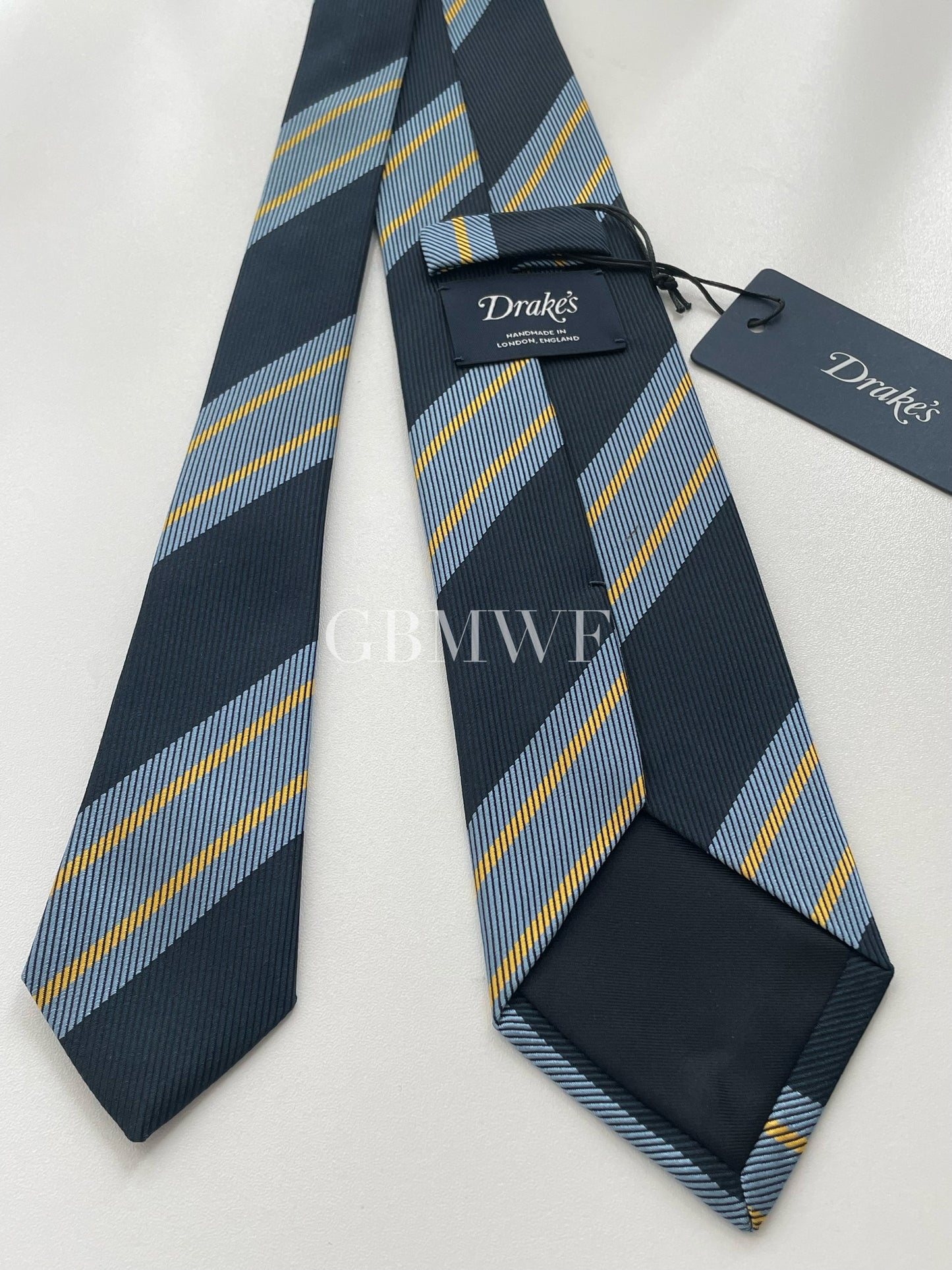 Drakes Handmade Striped Tipped Silk Tie With Tag