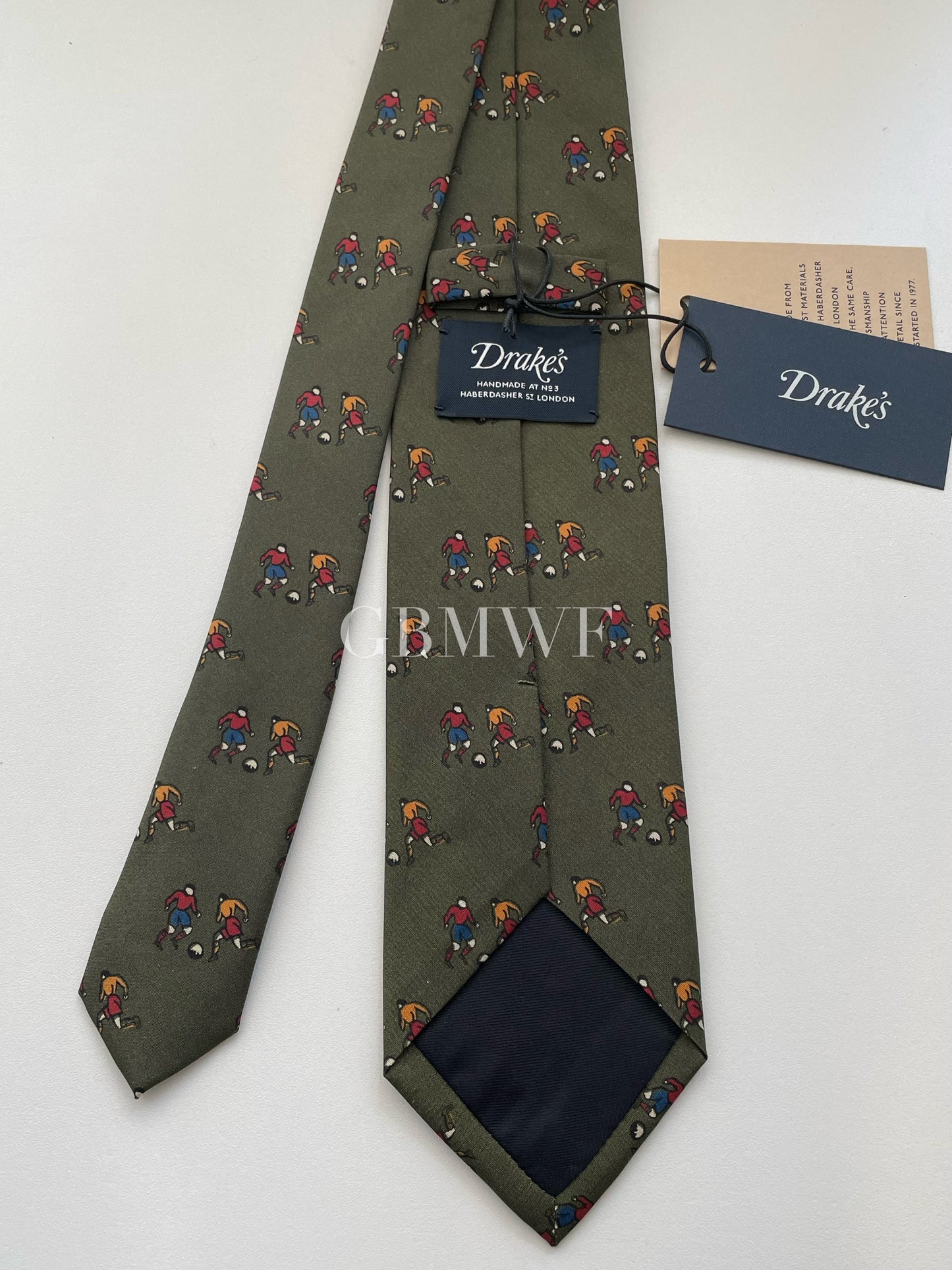 New Drakes Handmade Tipped Silk Tie With Tag Football Sports Collection