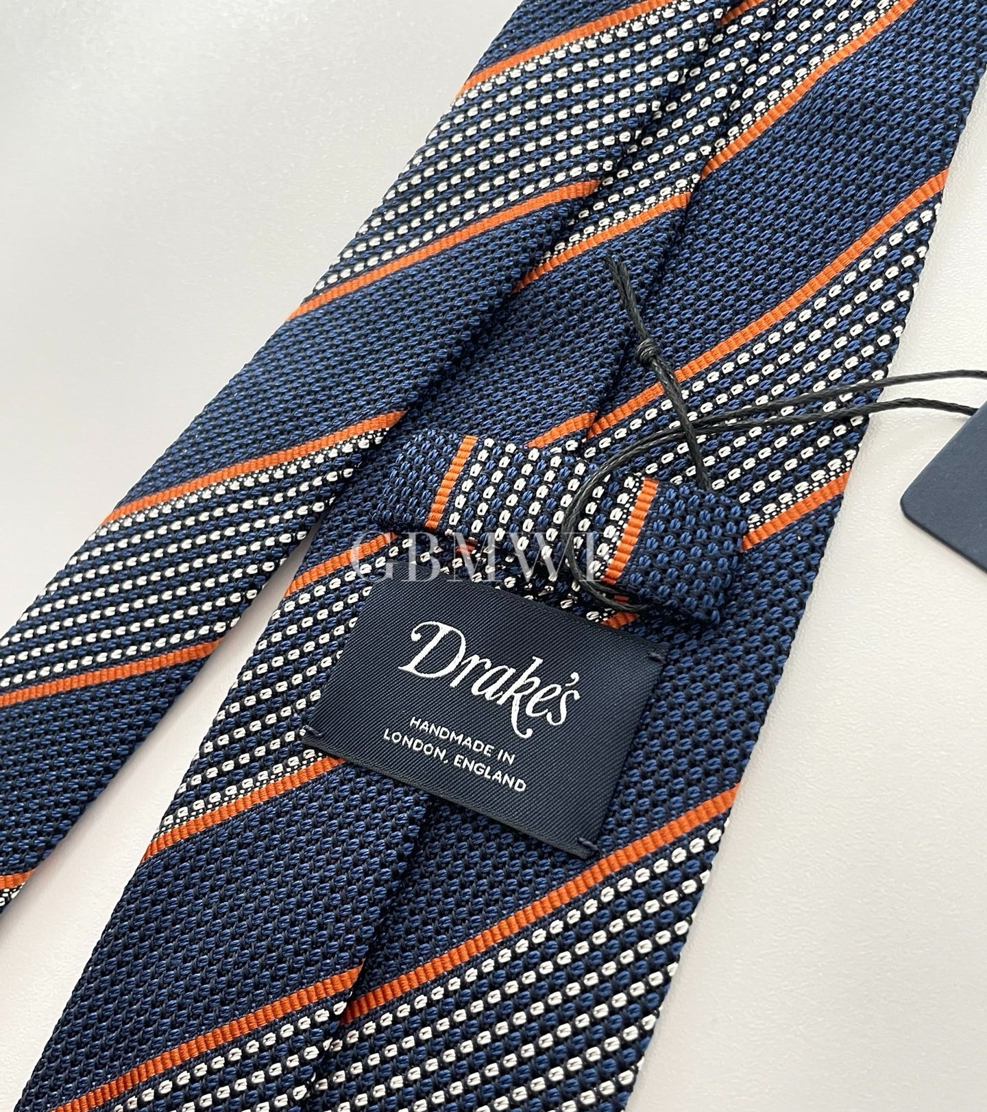 Drakes Handmade Striped Tipped Silk Tie With Tag