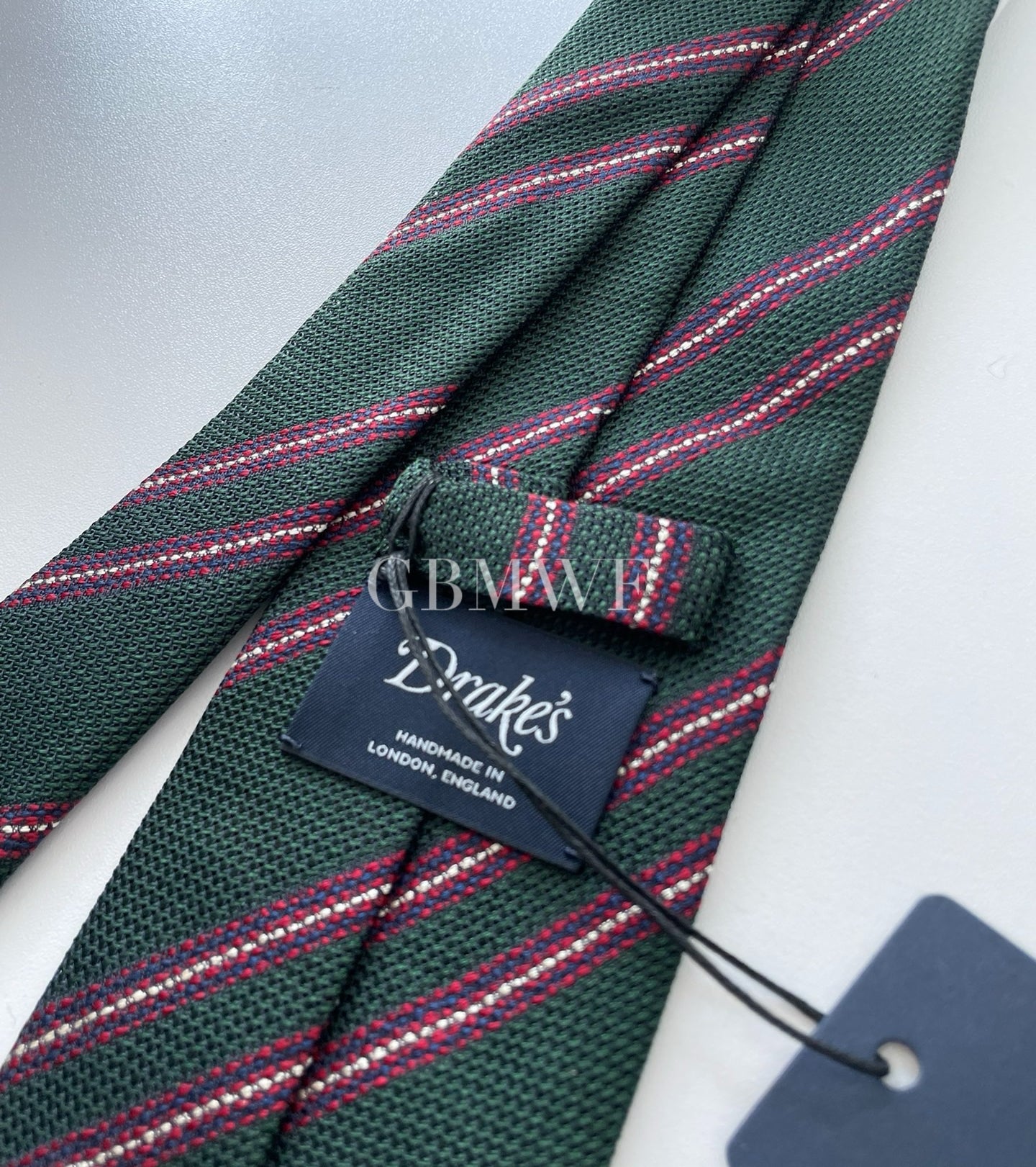 Drakes Handmade Striped Tipped Silk Tie With Tag