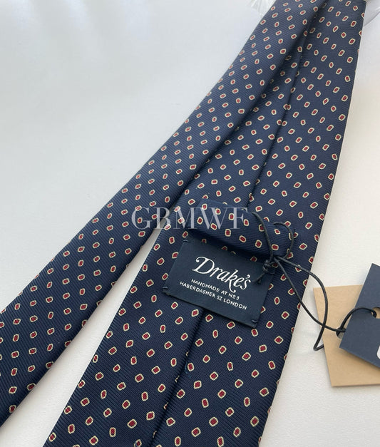 Drakes Handmade Tipped Silk Tie With Tag