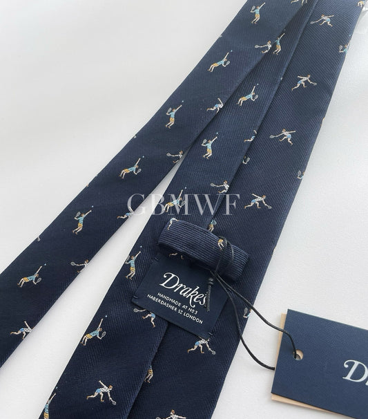 Drakes Handmade Tipped Silk Tie With Tag Tennis