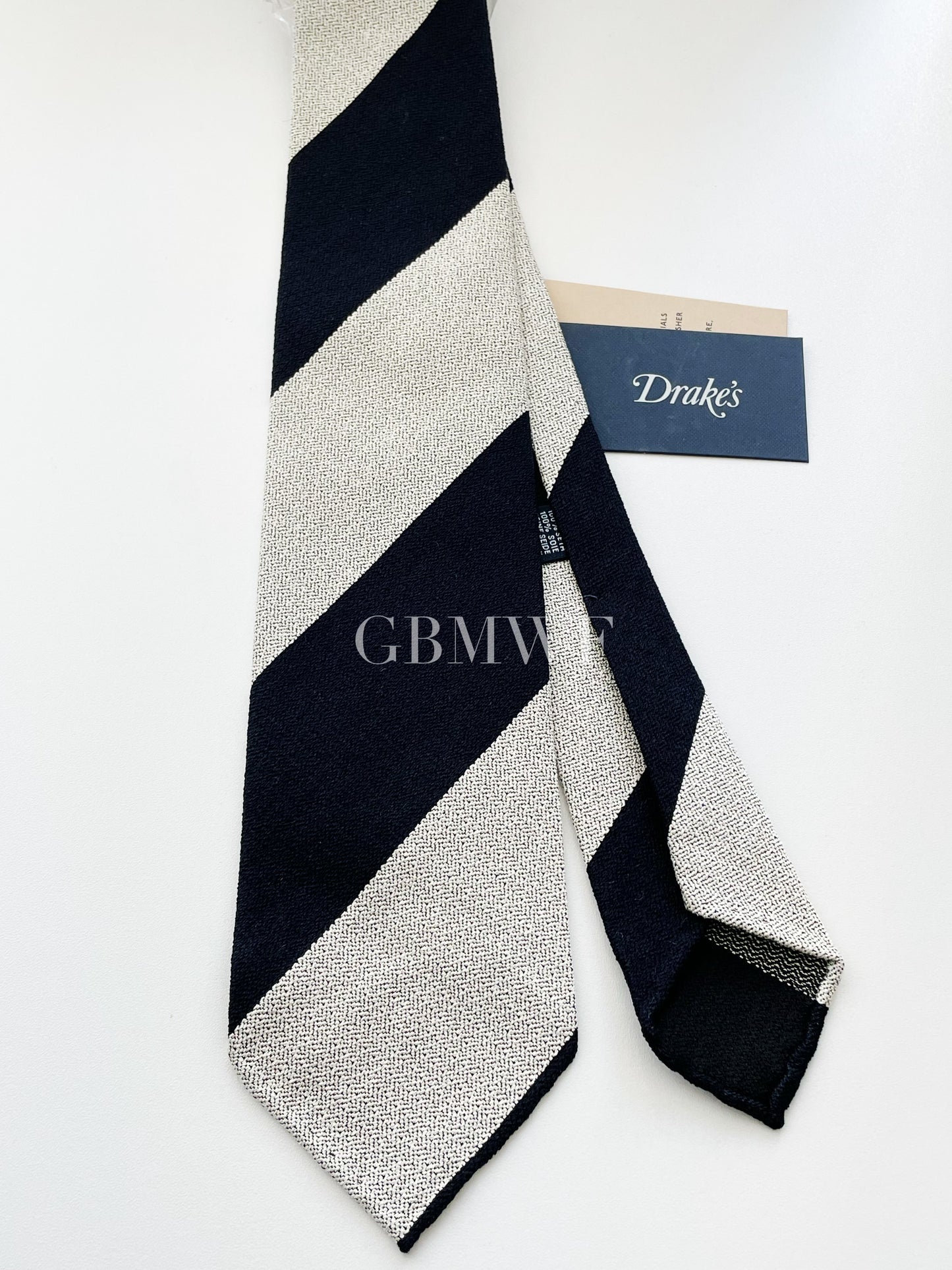 Drakes Hand-rolled Edge Block Stripe Silk Handmade Tie With Tag