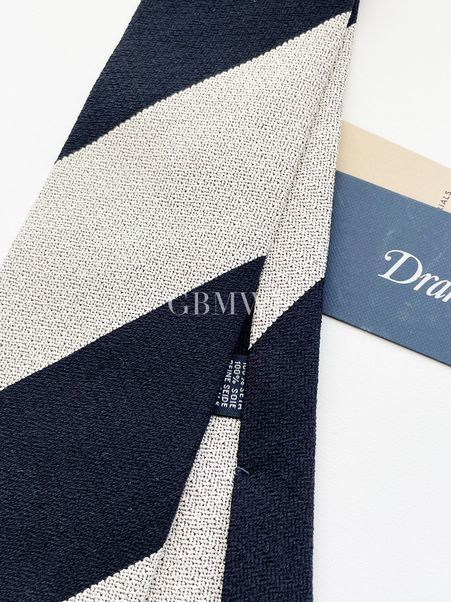 Drakes Hand-rolled Edge Block Stripe Silk Handmade Tie With Tag