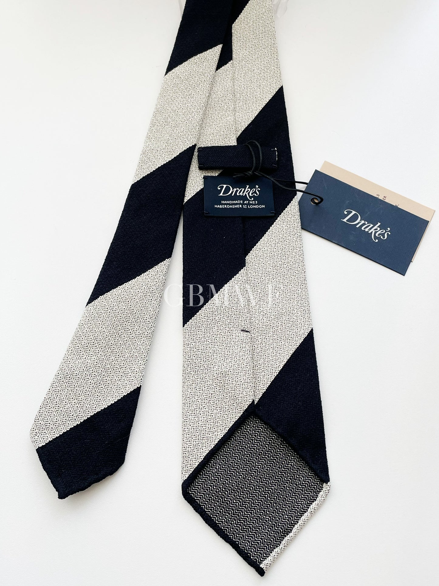 Drakes Hand-rolled Edge Block Stripe Silk Handmade Tie With Tag