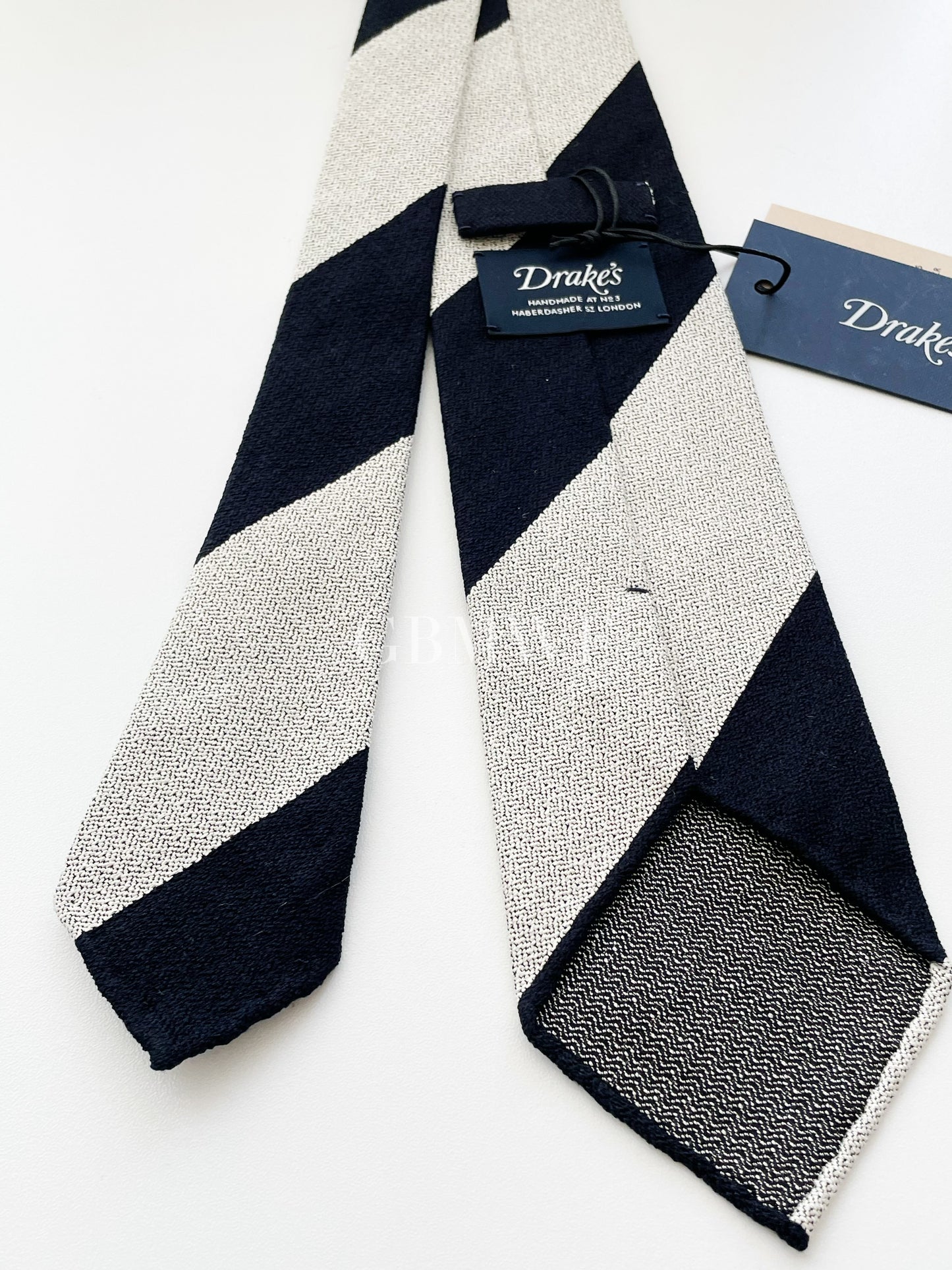 Drakes Hand-rolled Edge Block Stripe Silk Handmade Tie With Tag