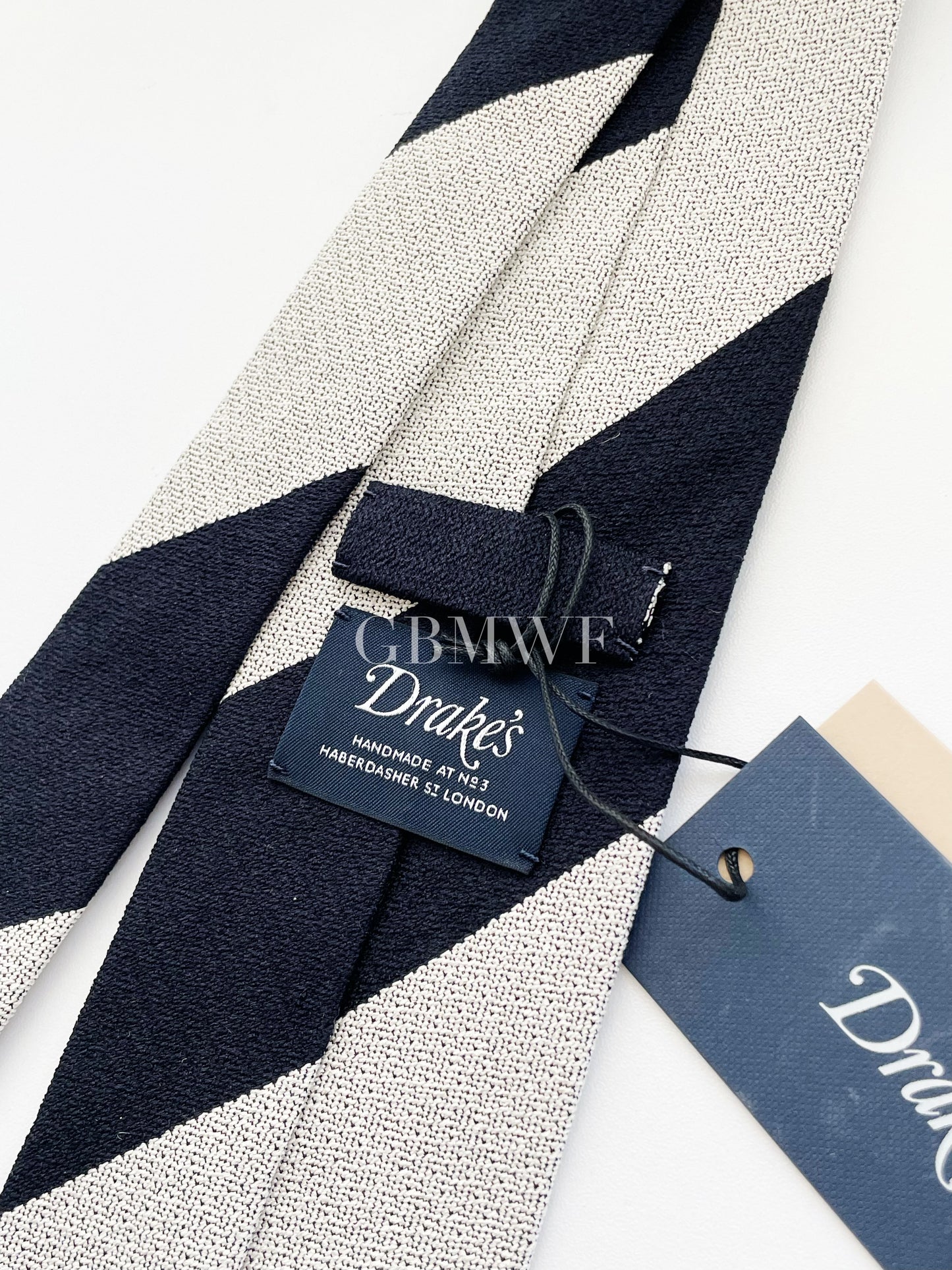 Drakes Hand-rolled Edge Block Stripe Silk Handmade Tie With Tag