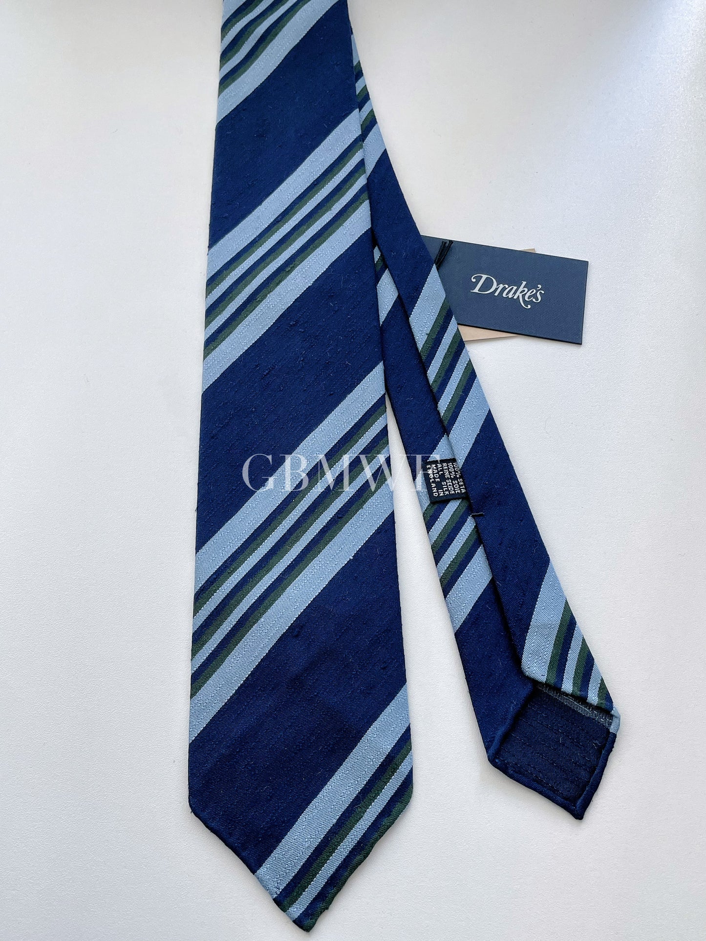 Drakes Hand-rolled Edge Block Multi Stripe Silk Handmade Tie With Tag