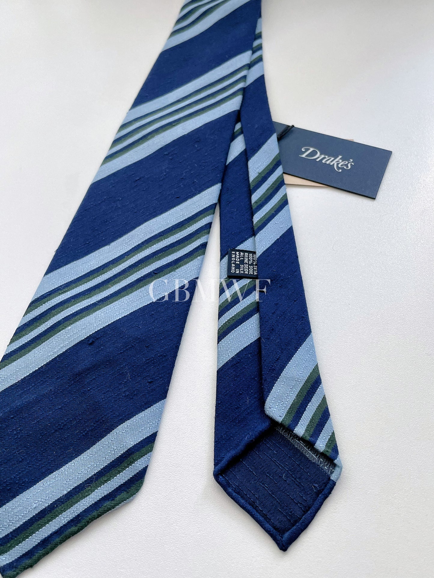 Drakes Hand-rolled Edge Block Multi Stripe Silk Handmade Tie With Tag