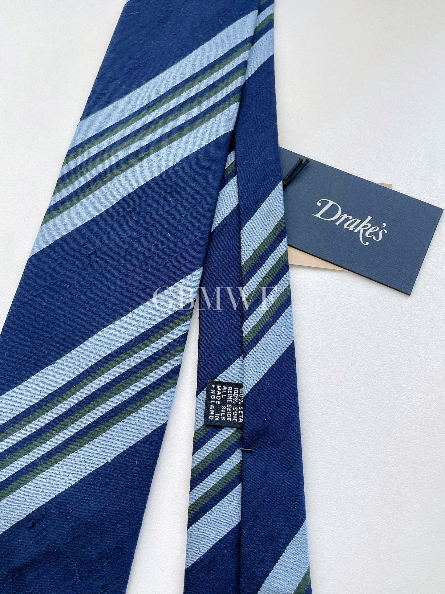 Drakes Hand-rolled Edge Block Multi Stripe Silk Handmade Tie With Tag