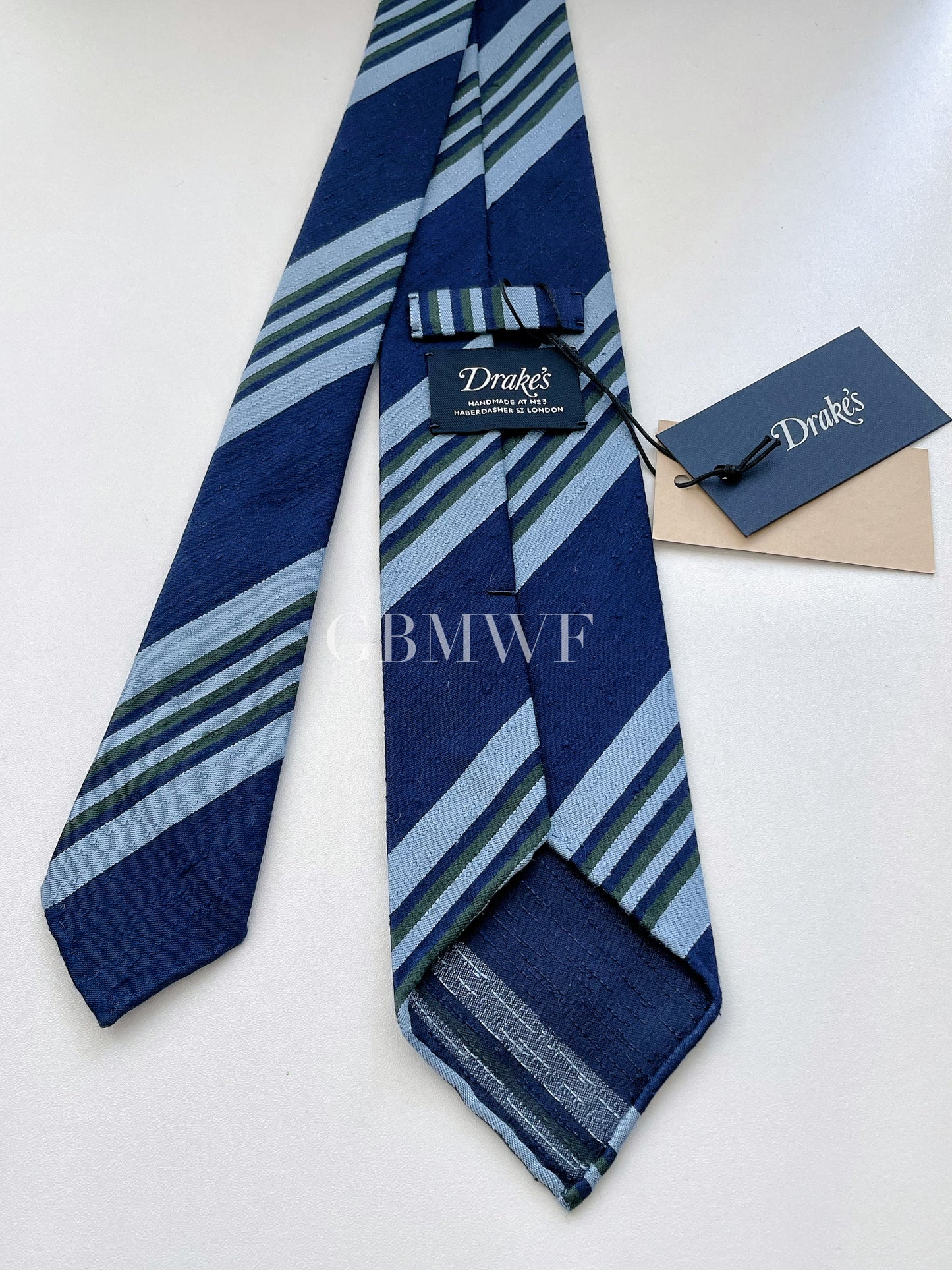 Drakes Hand-rolled Edge Block Multi Stripe Silk Handmade Tie With Tag