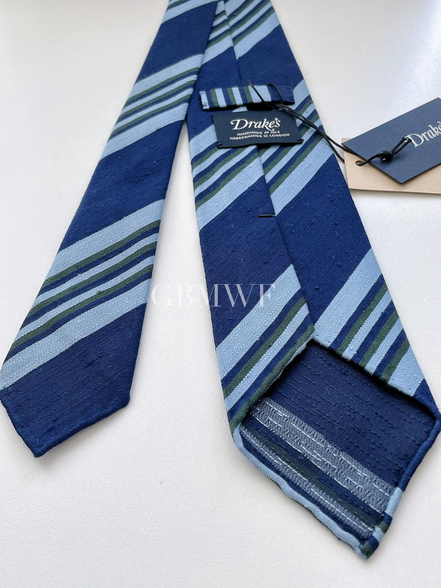 Drakes Hand-rolled Edge Block Multi Stripe Silk Handmade Tie With Tag