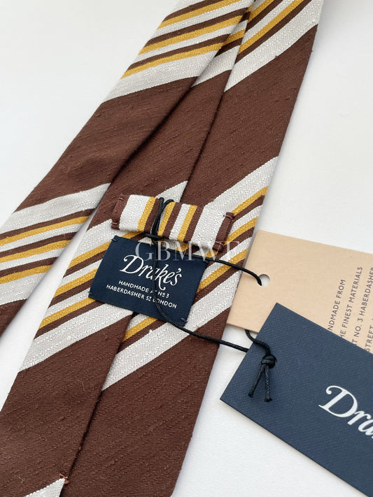 Drakes Hand-rolled Edge Block Multi Stripe Silk Handmade Tie With Tag