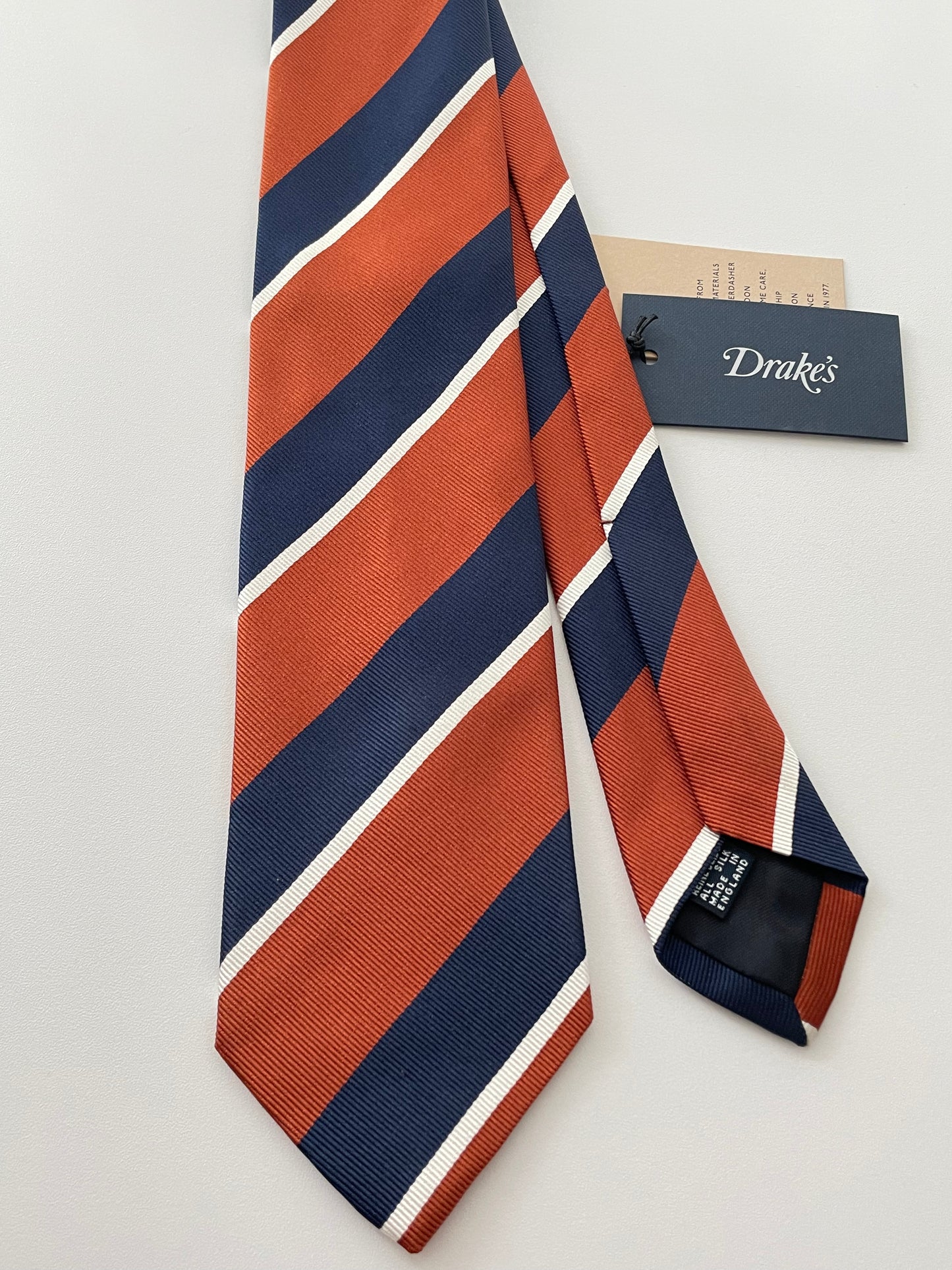 Drakes Multicoloured Block Stripe Tipped Silk Tie