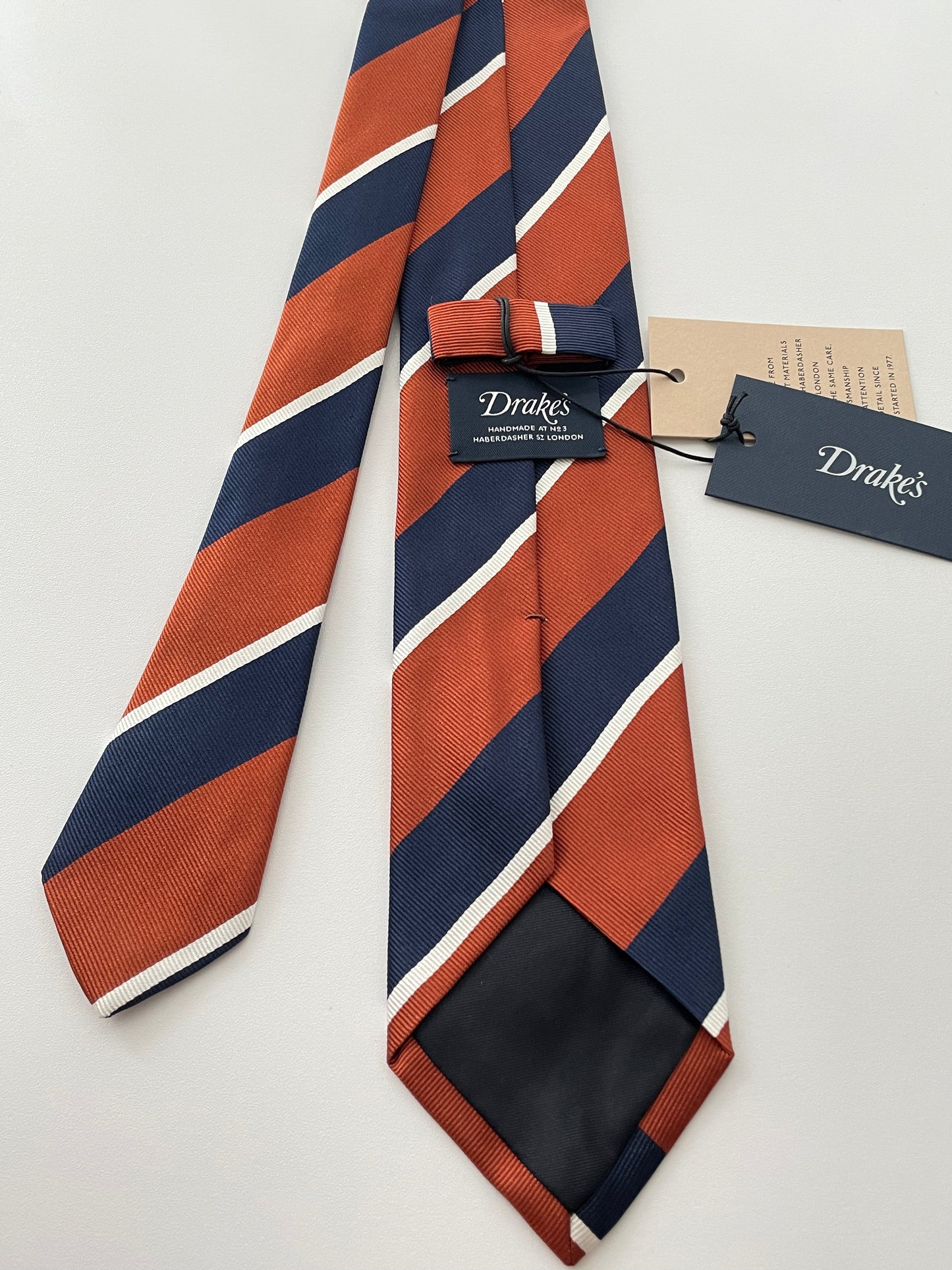 Drakes Multicoloured Block Stripe Tipped Silk Tie