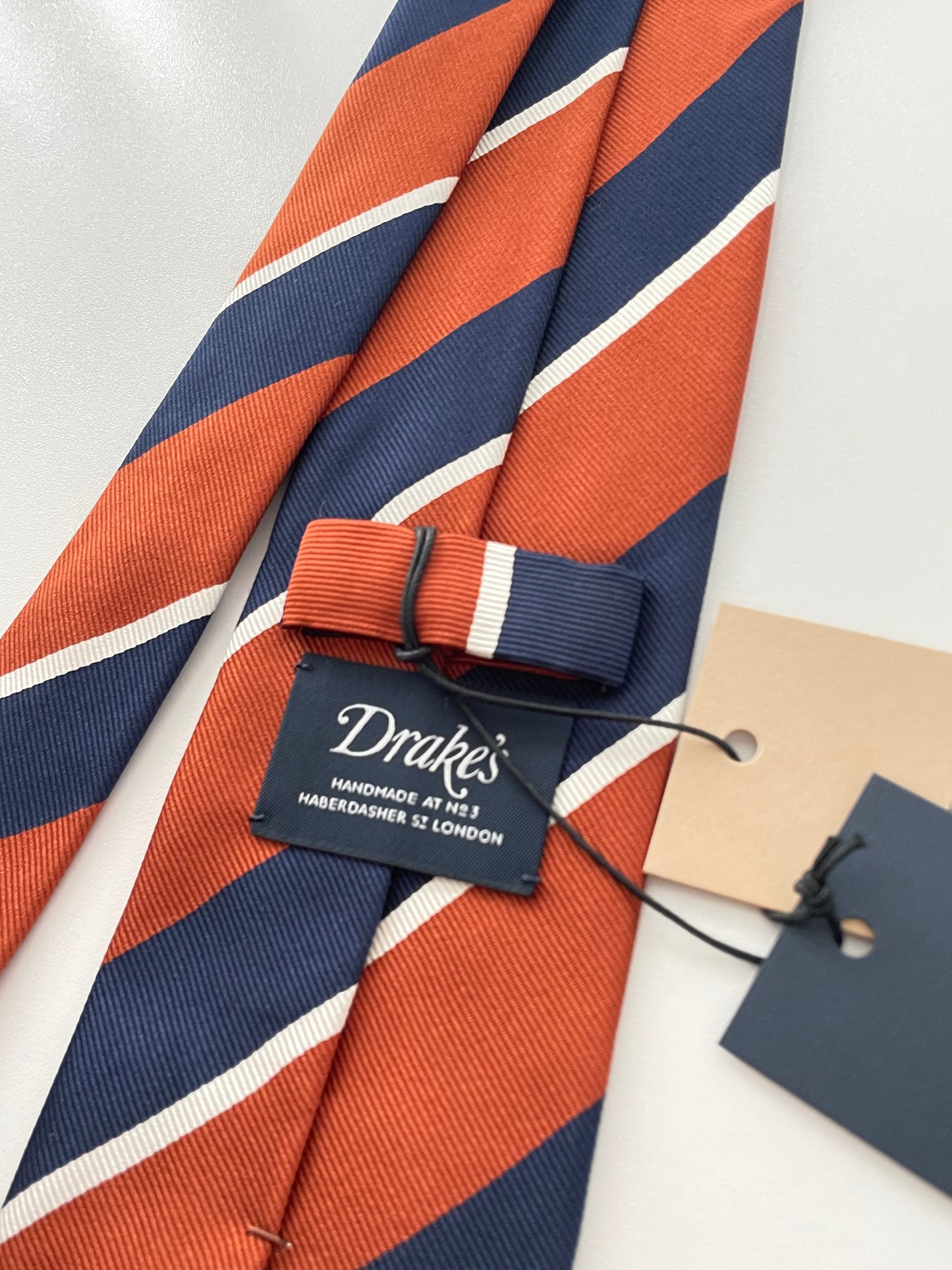 Drakes Multicoloured Block Stripe Tipped Silk Tie