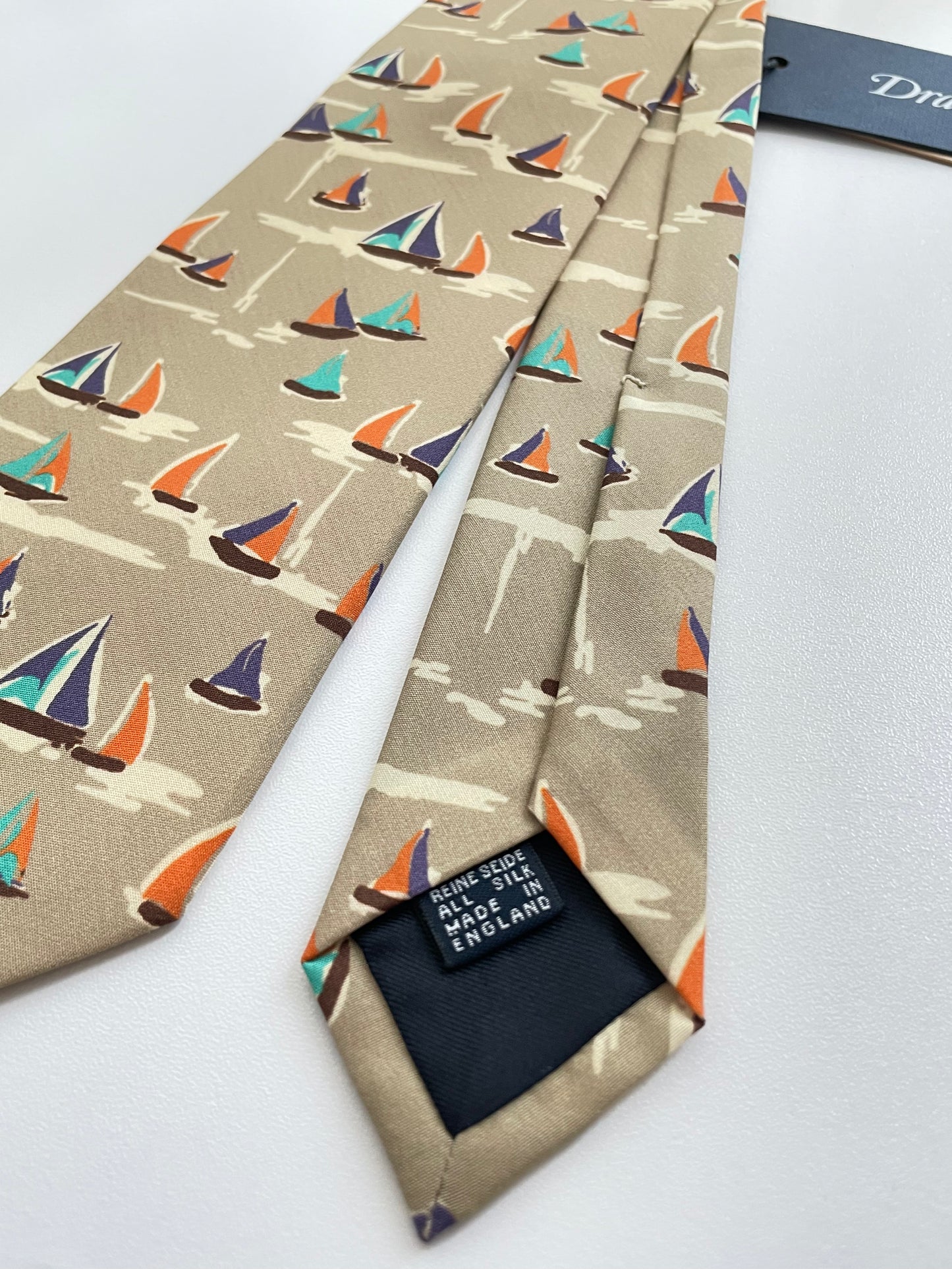 Drakes Multicoloured Silk Hand made Tipped Tie Sailboat