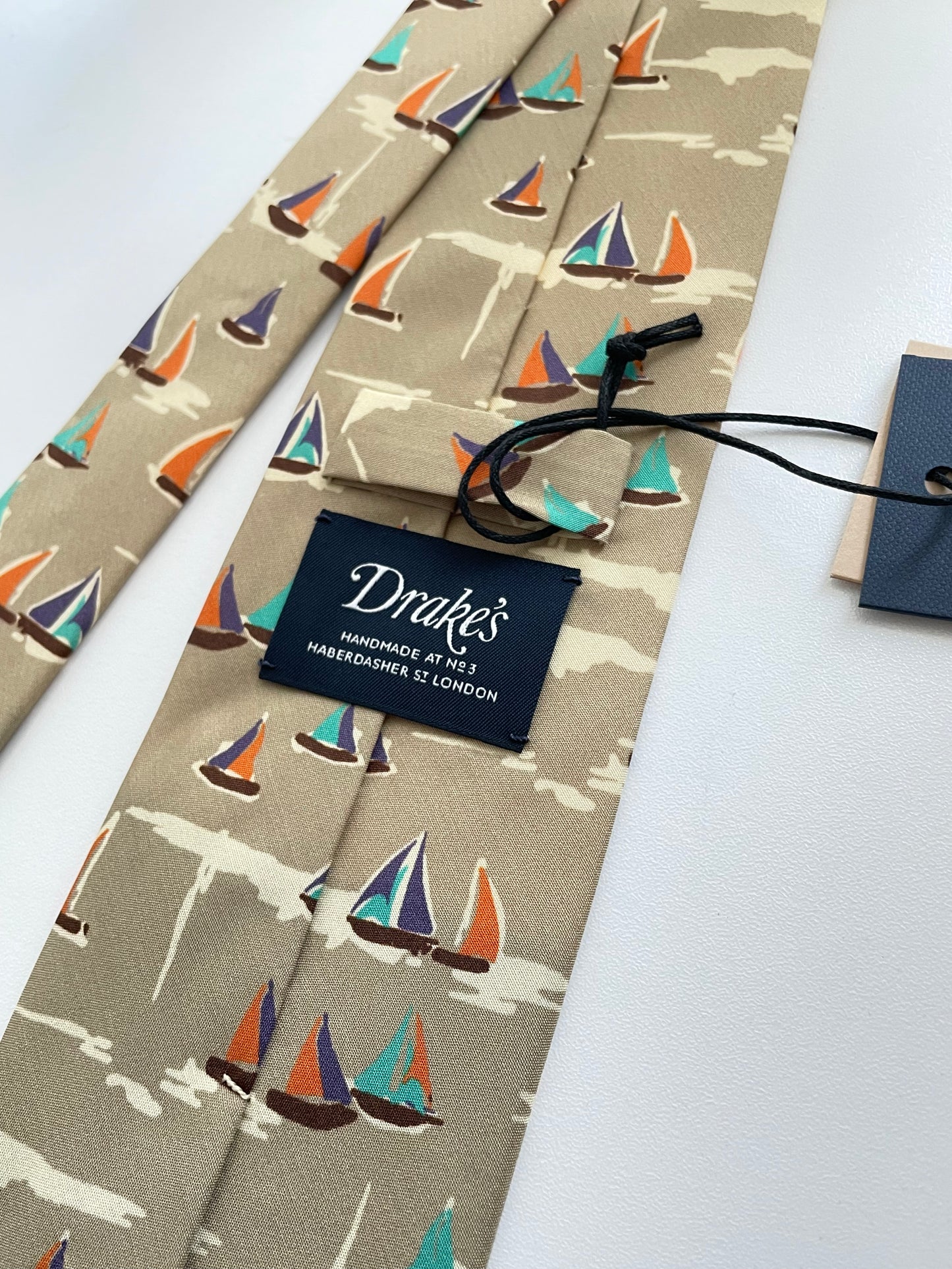 Drakes Multicoloured Silk Hand made Tipped Tie Sailboat