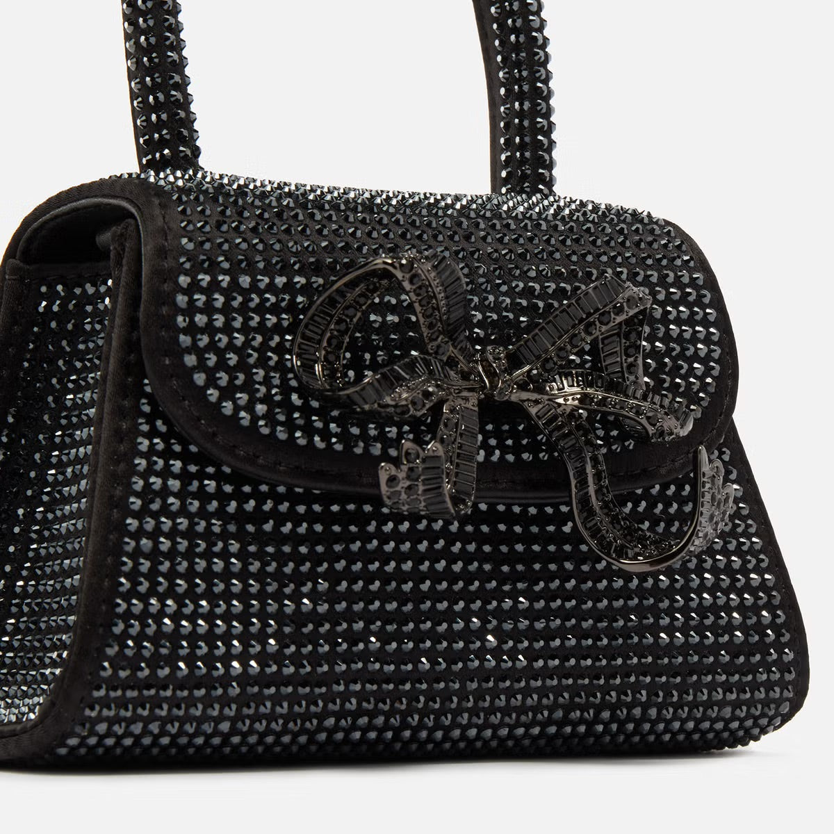 Self-portrait BLACK RHINESTONE MICRO BOW BAG