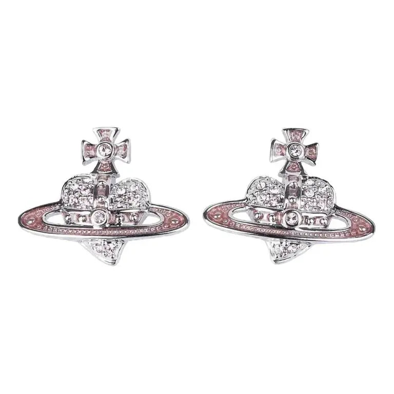 Vivienne Westwood Reverse Heart Studs Earrings Silver/Vintage Pale Pink Rose