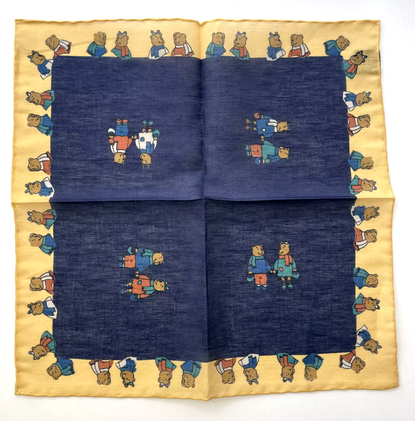 Drake’s Linen/Cotton Teddy Bear Print Pocket Square Limited Edition