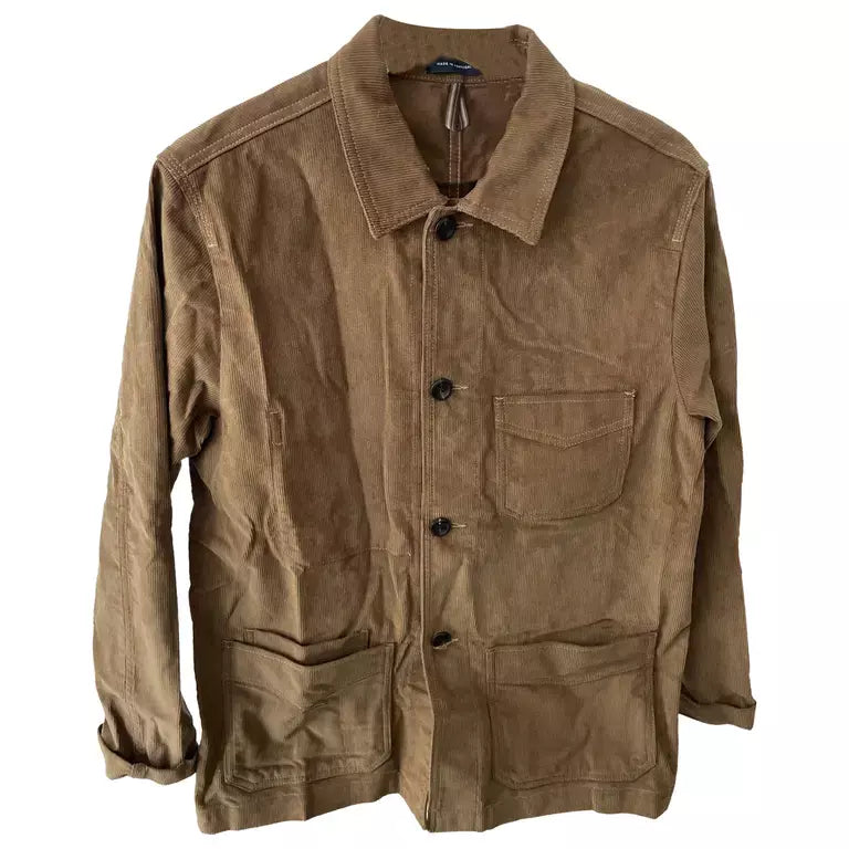 Drakes Tan Japanese Selvedge Corduroy Five-Pocket Chore Jacket Size 36 £695