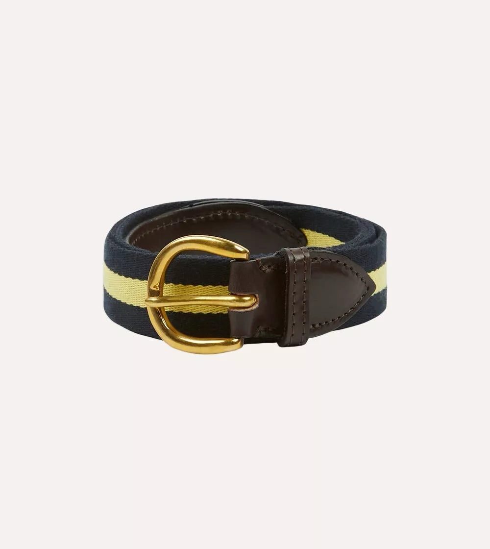 New Aimé Leon Dore x Drake's Stripe Webbing Leather Belt with Brass Buckle £175