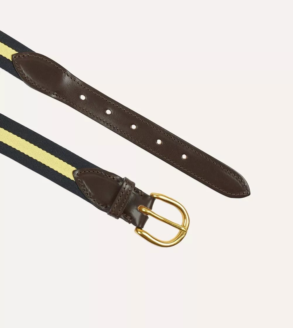 New Aimé Leon Dore x Drake's Stripe Webbing Leather Belt with Brass Buckle £175