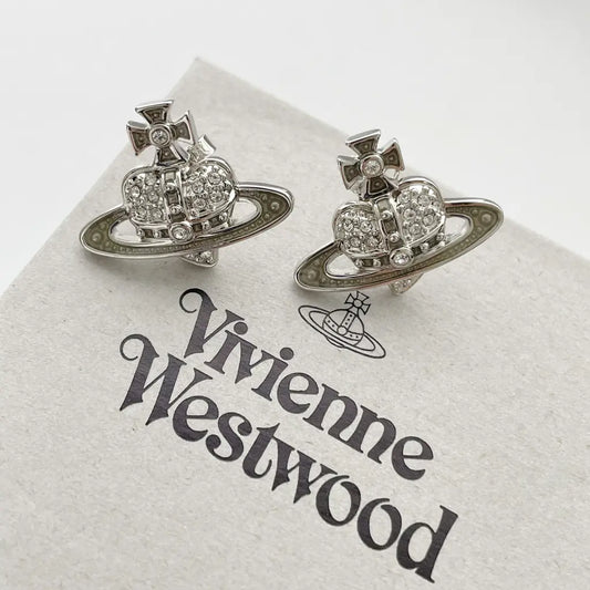 Vivienne Westwood Reverse Heart Studs Earrings Silver Crystal